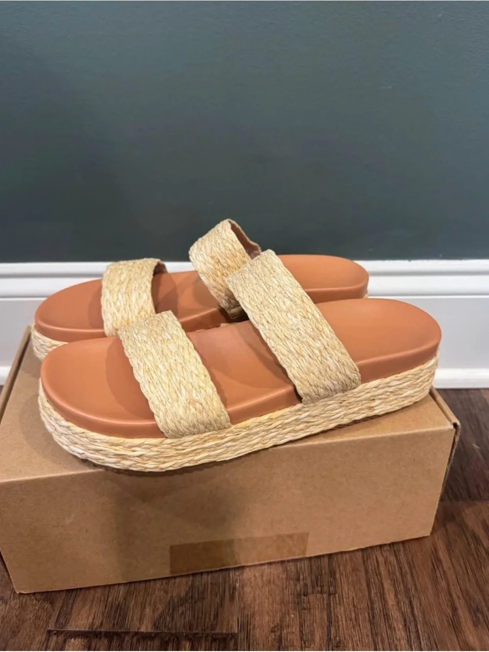 Women's Natural Straw Double-Strap Platform Slide Sandals - Cream